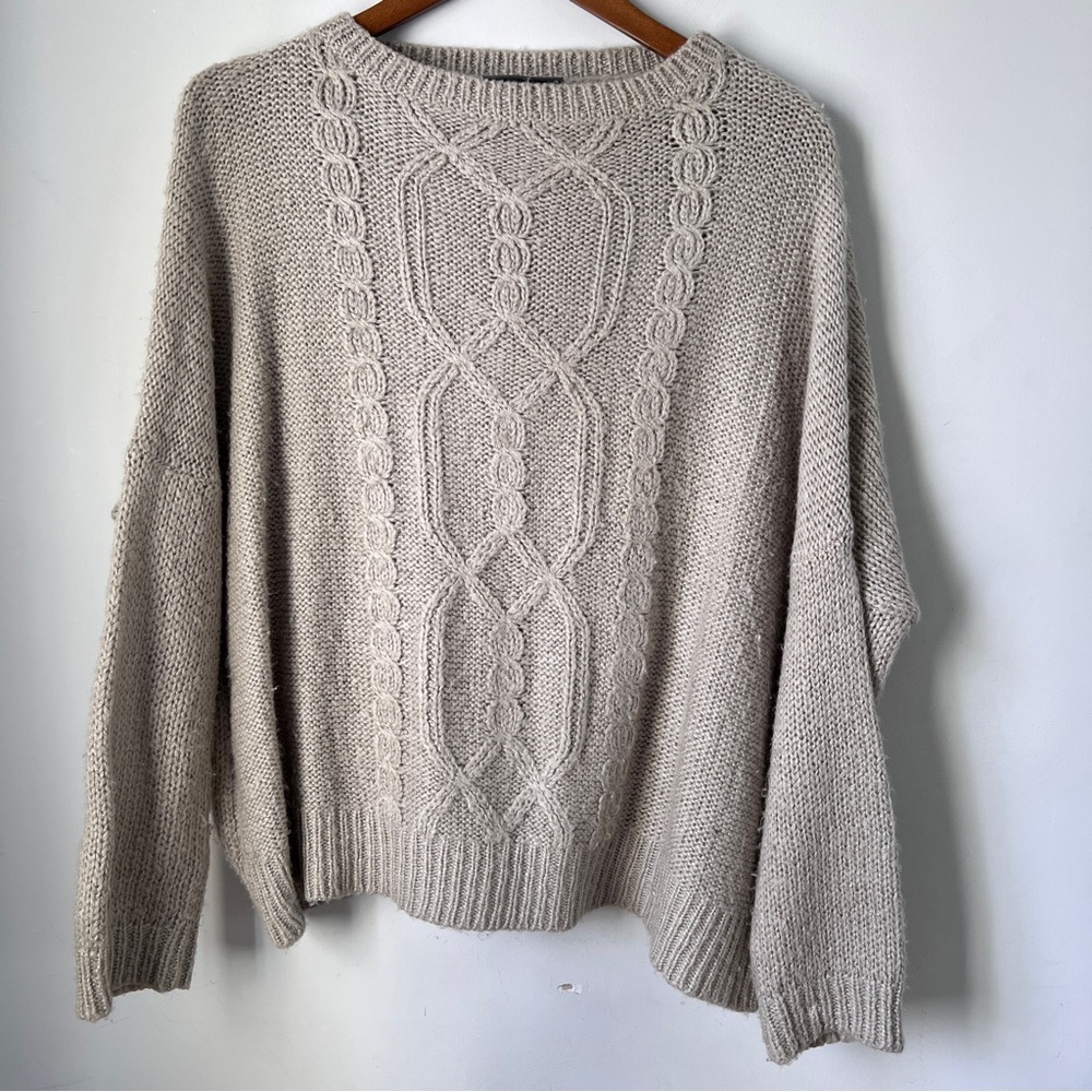 Wooden Ships Cable Knit Crewneck Sweater Mohair Wool Blend Drop Shoulder M/L